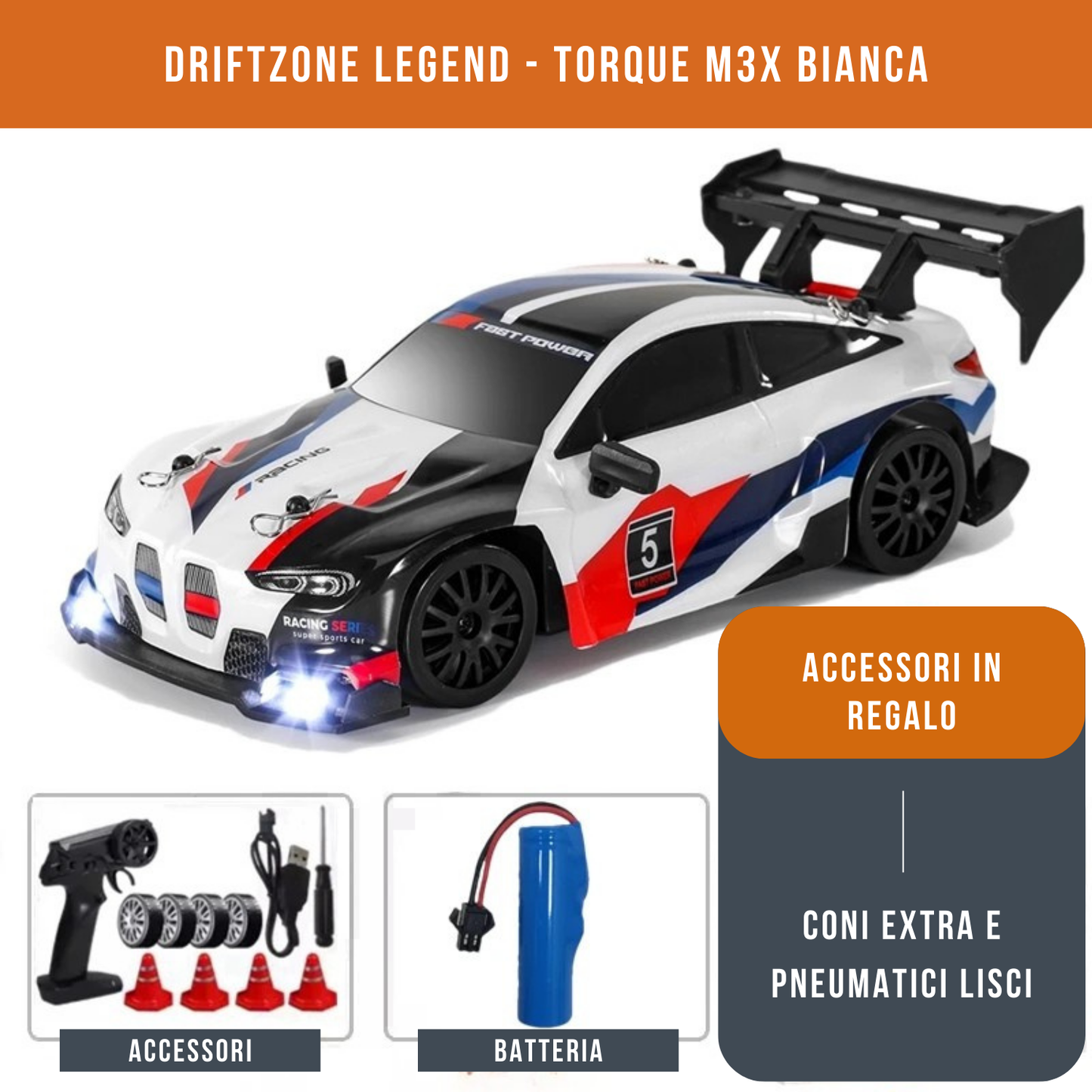 Auto da corsa M4 telecomandata ricaricabile con cavo USB