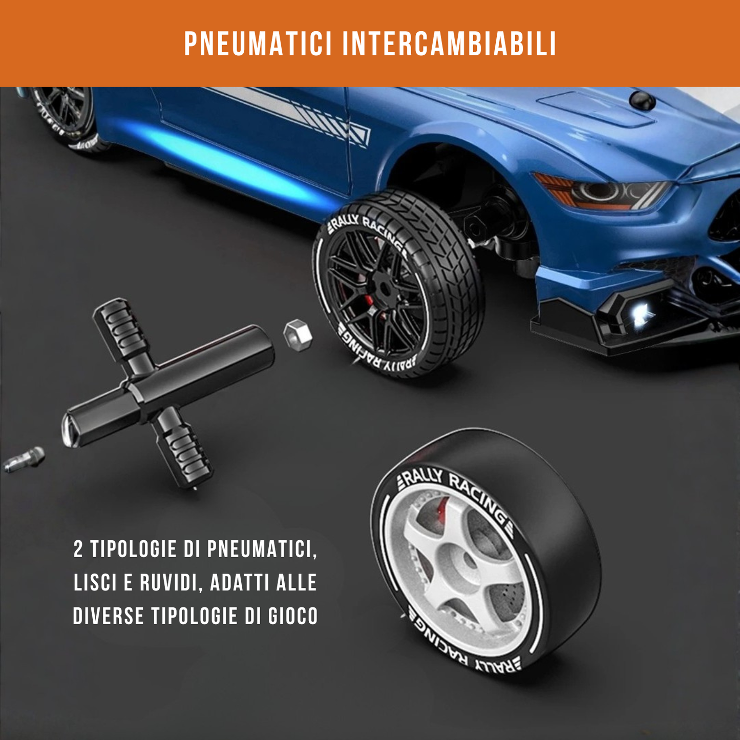 Auto da drift E30 telecomandata ricaricabile con cavo USB