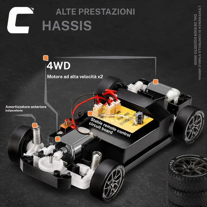 Auto da corsa 911 telecomandata ricaricabile con cavo USB